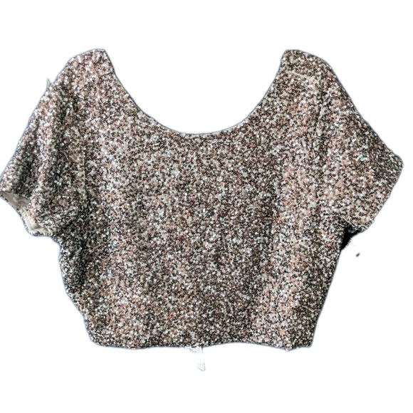 New Y2K Billabong Designer Closet Crop Top Round Neck Scoop-back Sequined Bronze - Picture 1 of 8